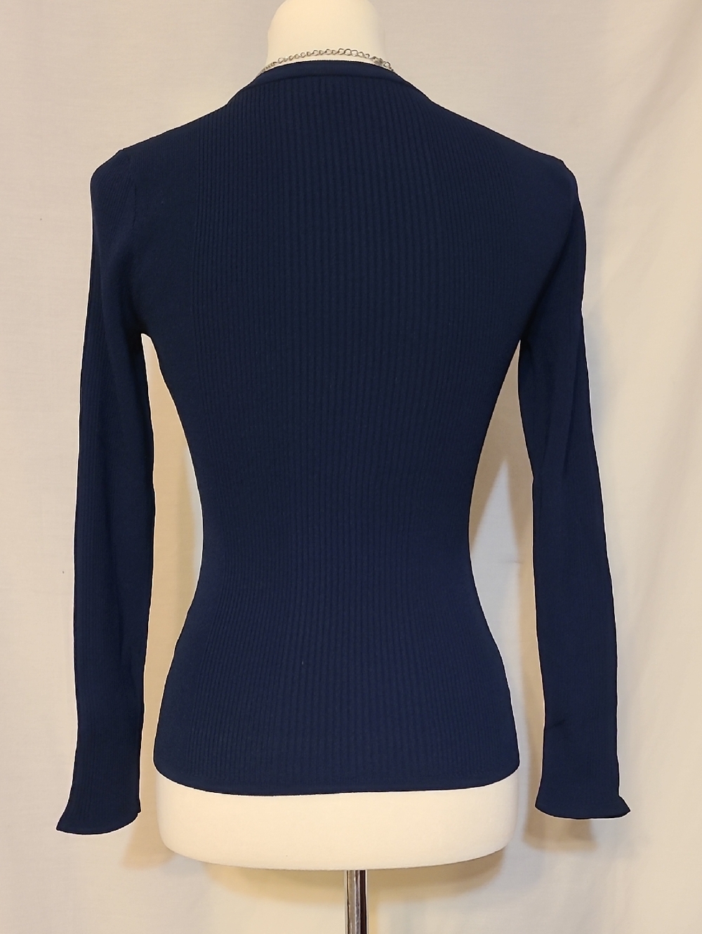 Karen Millen Navy Blue Ribbed Long-Sleeve Top - Picture 5 of 8